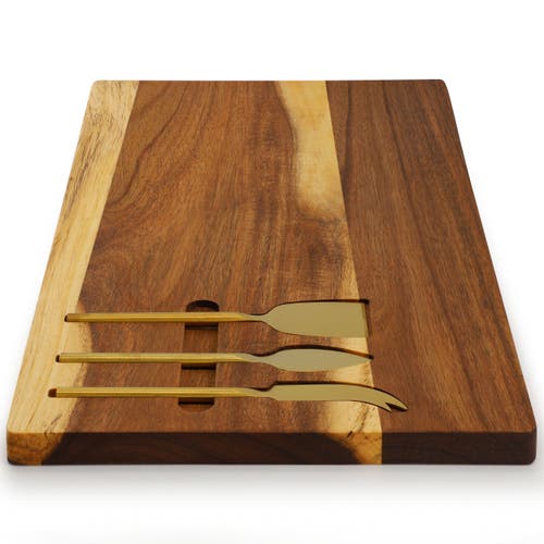 Megachef 21 X 11 Inch Acacia Wood Cheese Board With 3 Piece Knife Set In Brown