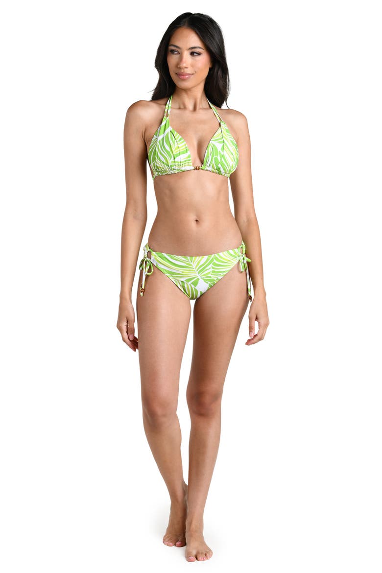 Serene Palm Print Triangle Bikini Top, Alternate, color, APPLE