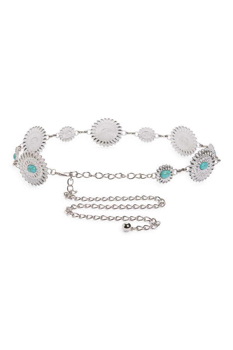 Circular Chain Belt, Main, color, SILVER- TURQ