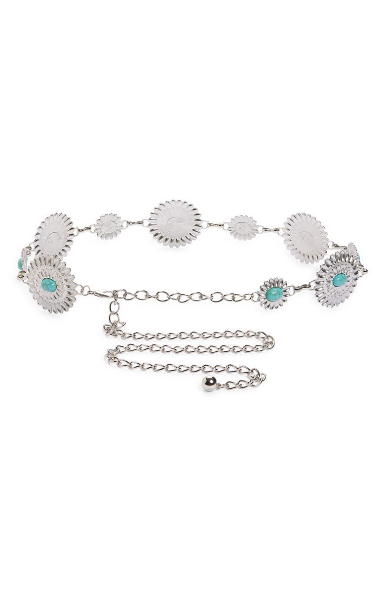 BP. Circular Chain Belt, Main, color, Silver- Turq