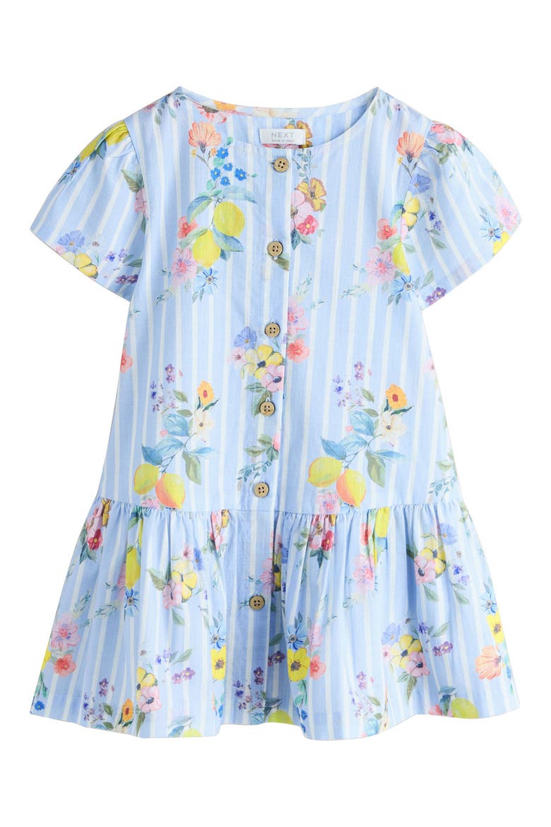 Kids' Floral Stripe Cotton Button-Up Dress, Main, color, BLUE