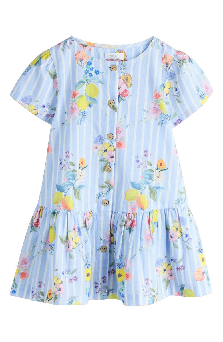 NEXT Kids' Floral Stripe Cotton Button-Up Dress, Main, color, Blue