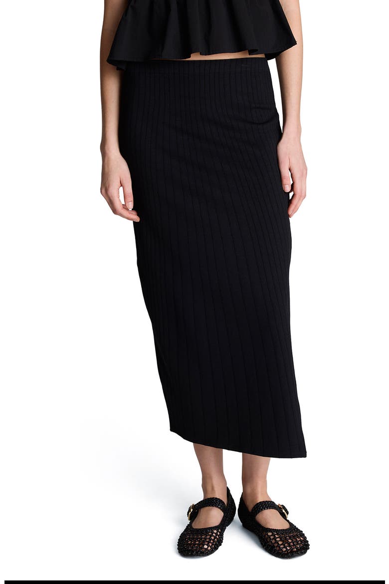 Ribbed Midi Skirt, Alternate, color, BLACK