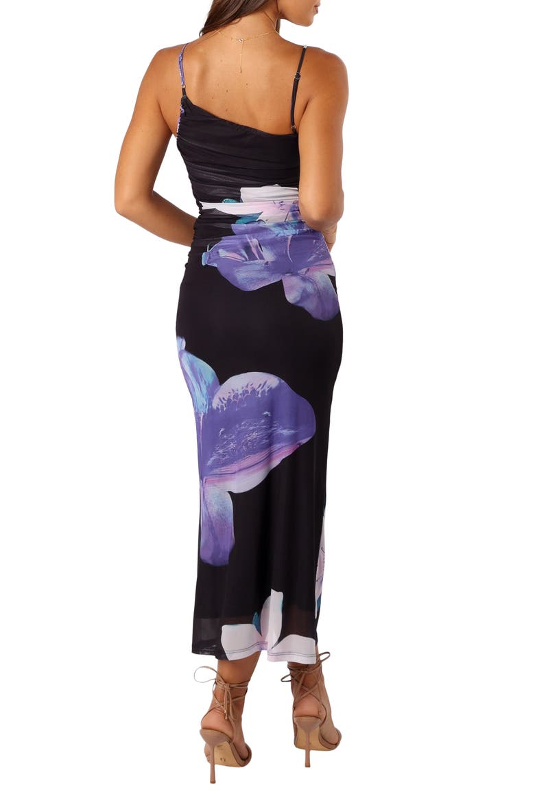 Jasmine Asymmetric Neck Ruched Maxi Dress, Alternate, color, BLACK FLORAL