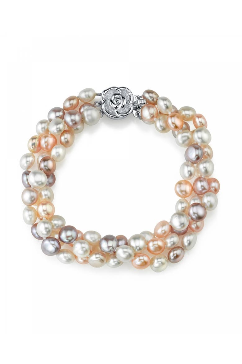 5-6mm Oval Multicolor Freshwater Pearl Triple Pearl Bracelet, Main, color, Multicolor Pearls