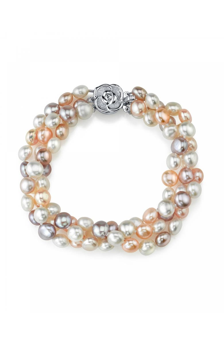 The Pearl Source Freshwater Pearl Triple Pearl Bracelet 5-6mm, Main, color, Multi Pearl