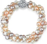 The Pearl Source Freshwater Pearl Triple Pearl Bracelet 5-6mm