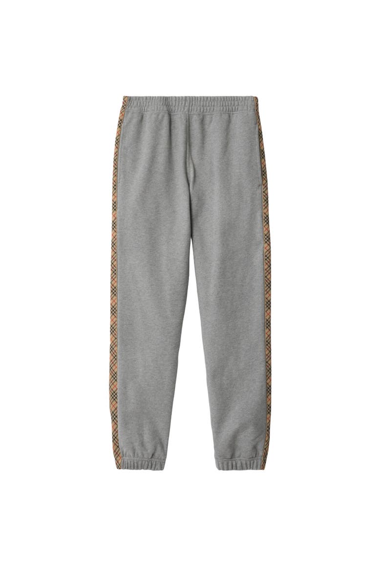 Check Trim Cotton Jogging Pants, Alternate, color, Pale grey melange