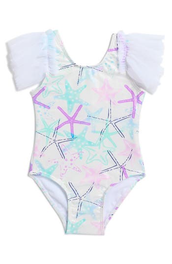 Shop Flapdoodles Starfish Tulle Sleeve One-piece Swimsuit In Print