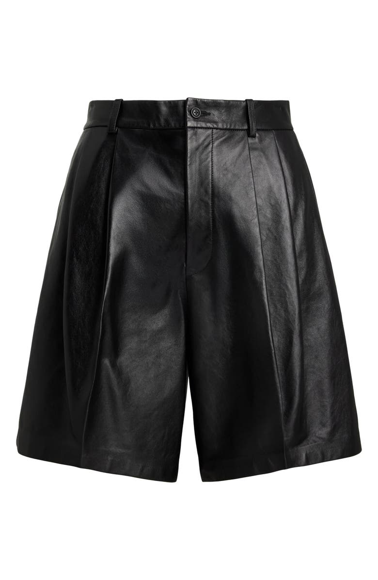 Polo Ralph Lauren Pleated Leather Shorts, Alternate, color, Black
