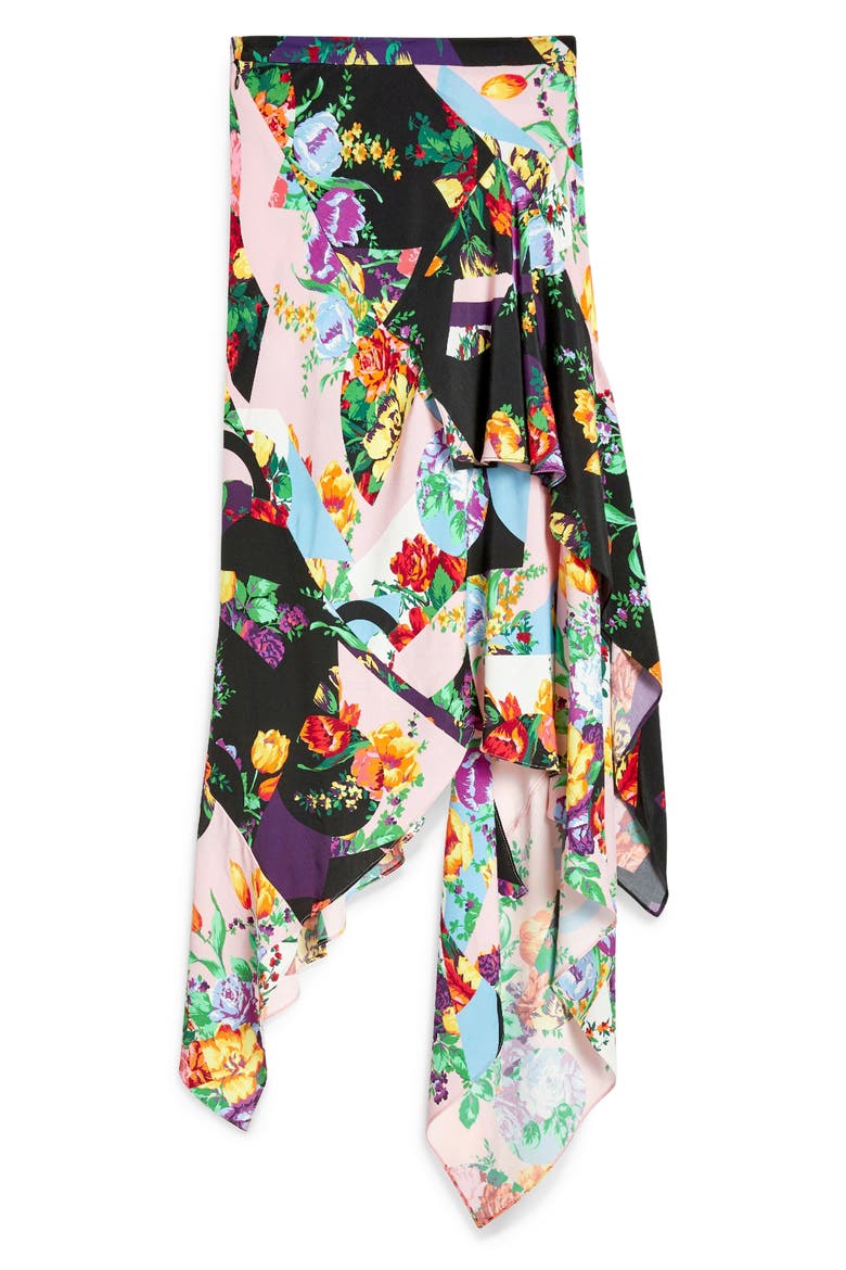 Spliced Floral Print Midi Skirt, Alternate, color, PINK MULTI