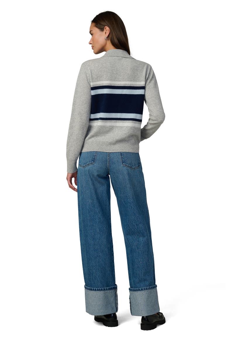 Stripe Cashmere Polo Sweater, Alternate, color, HEATHER GREY