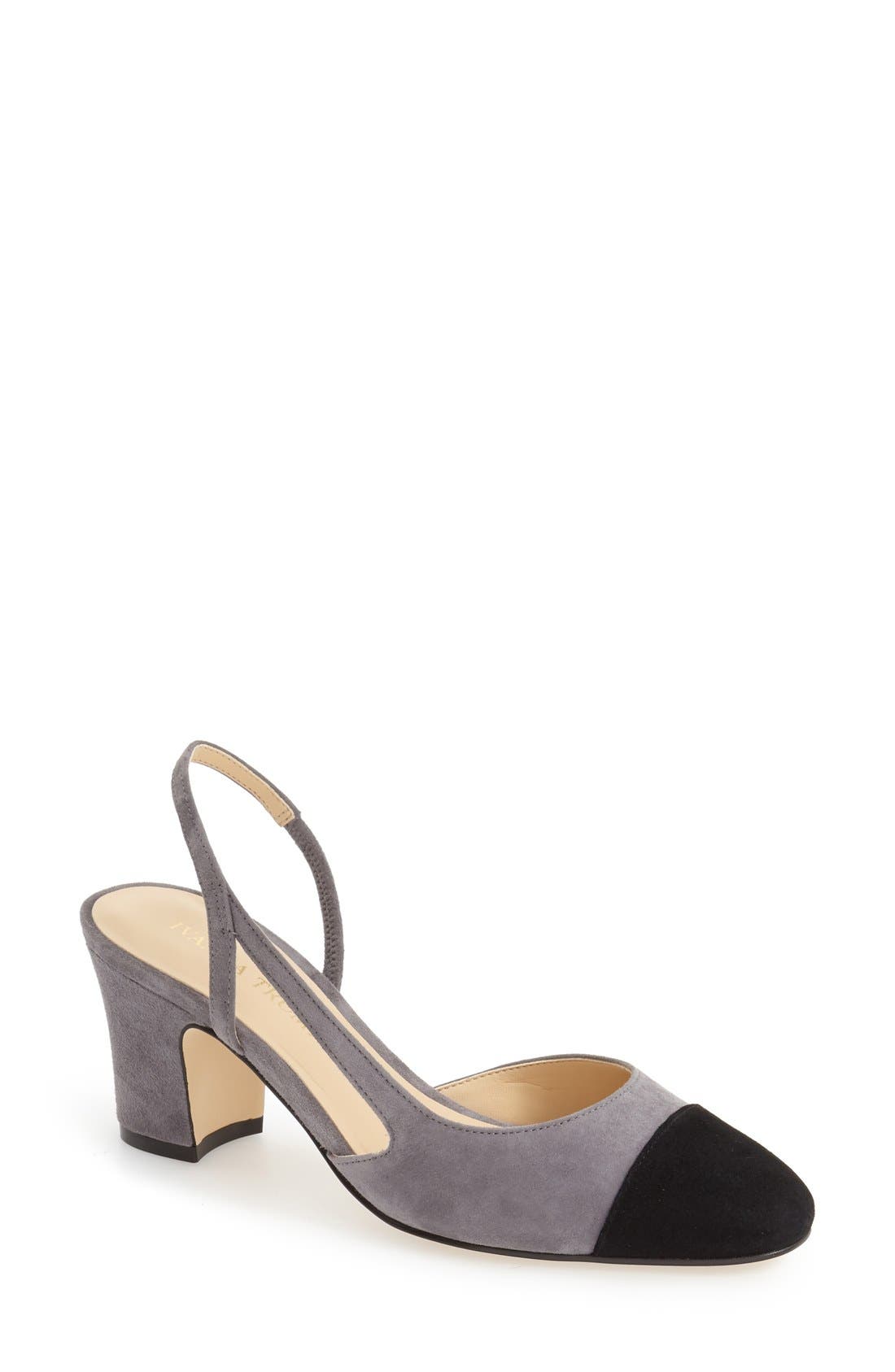 'Liah' Slingback Cap Toe Pump, Main, color, GREY/ BLACK SUEDE