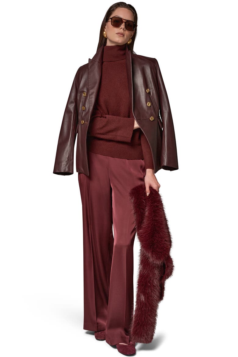 Double Breasted Leather Blazer, Alternate, color, BLACK CHERRY
