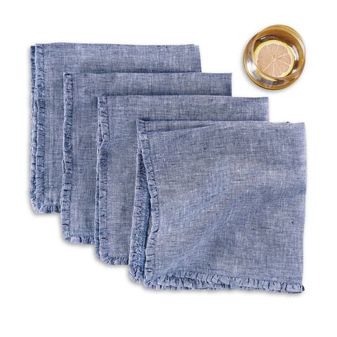 Linen Dinner Napkins Set of 4, 20 x 20 Inch for Dining Table, Holiday and Everyday Table Decor - Juliette Ruffle
