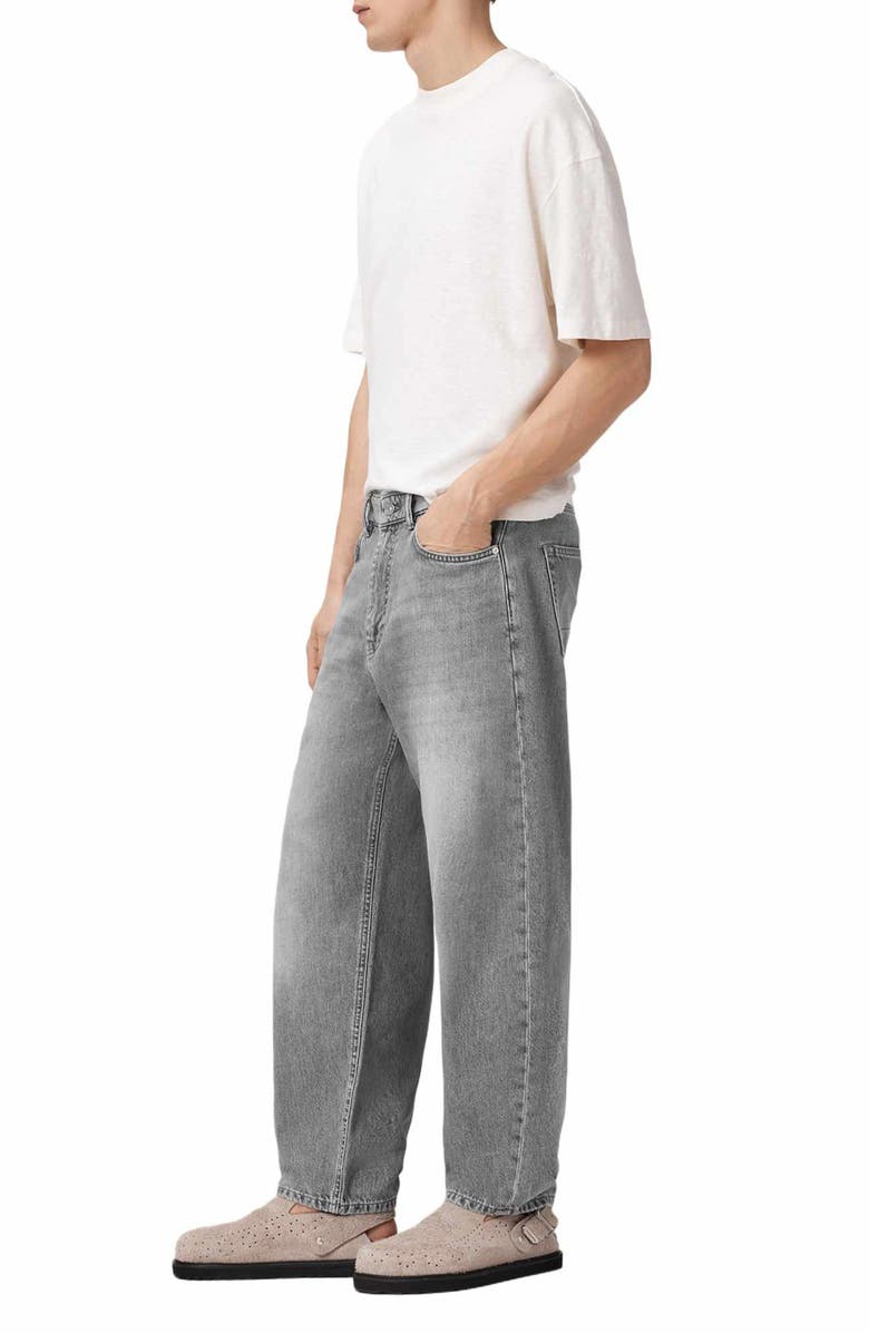 AllSaints Curve Barrel Leg Organic Cotton Denim Jeans, Alternate, color, Washed Grey