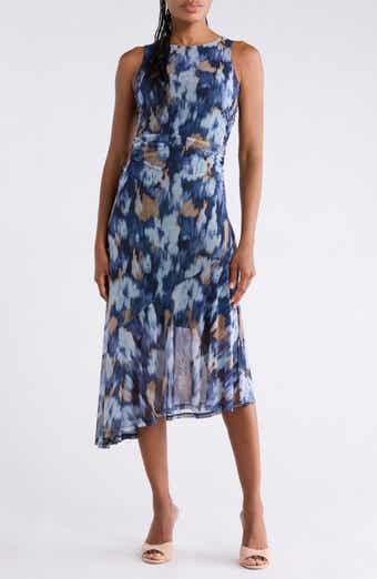 Sleeveless Asymmetric Hem Mesh Midi Dress