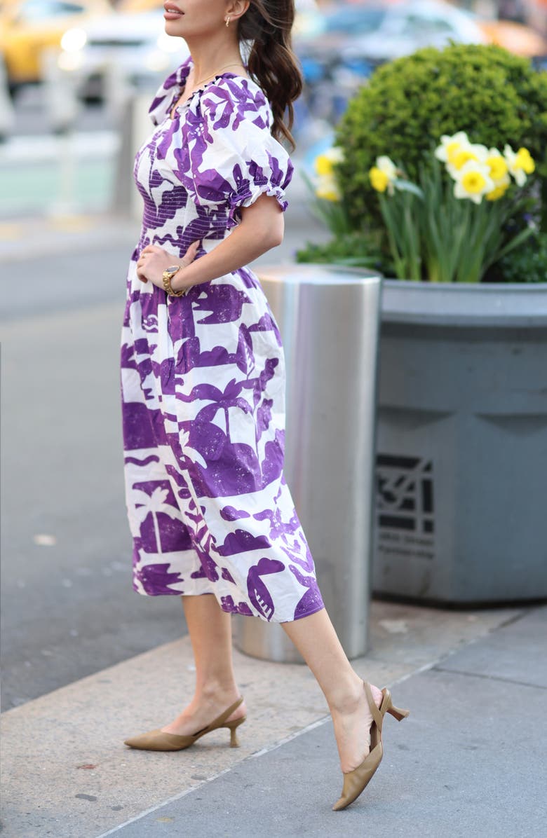 Jessie Zhao New York Malie Smocked Purple Midi Dress, Alternate, color, 