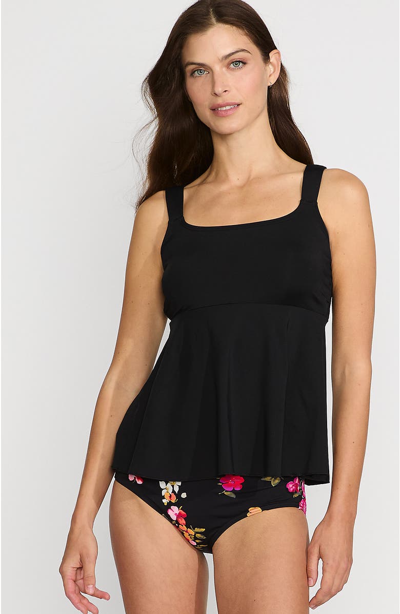 Lands' End Adjustable Scoop Neck Flutter Tankini Top, Main, color, Black