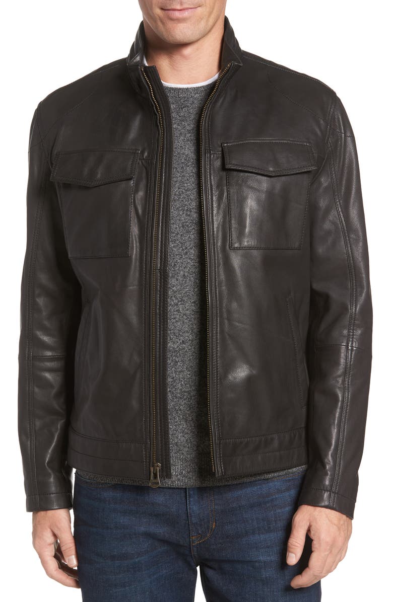 Cole Haan Washed Leather Trucker Jacket, Main, color,