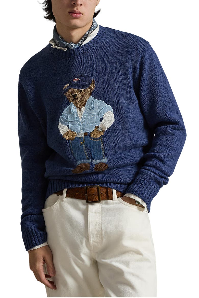 Polo Bear Linen & Cotton Sweater, Main, color, LIGHT NAVY