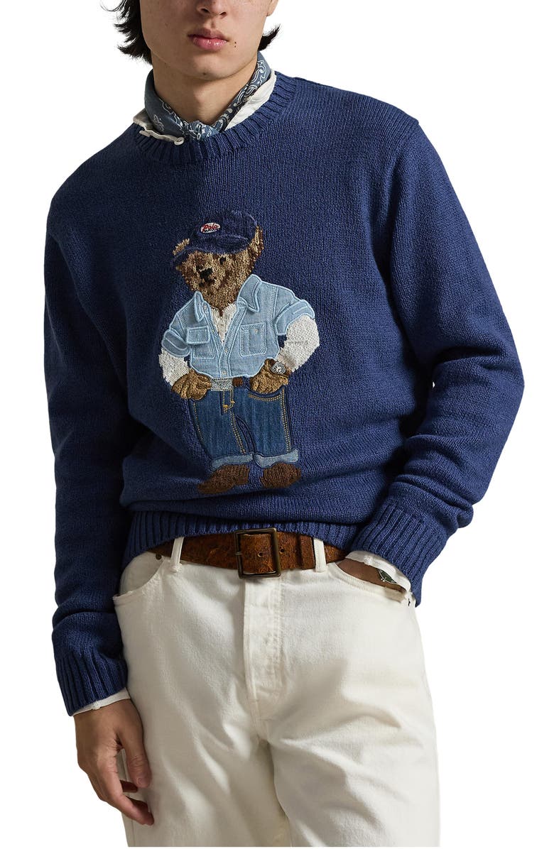 Polo Ralph Lauren Polo Bear Linen & Cotton Sweater, Main, color, Light Navy