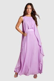 Coast Cape Sleeve Pleated Maxi Dress
