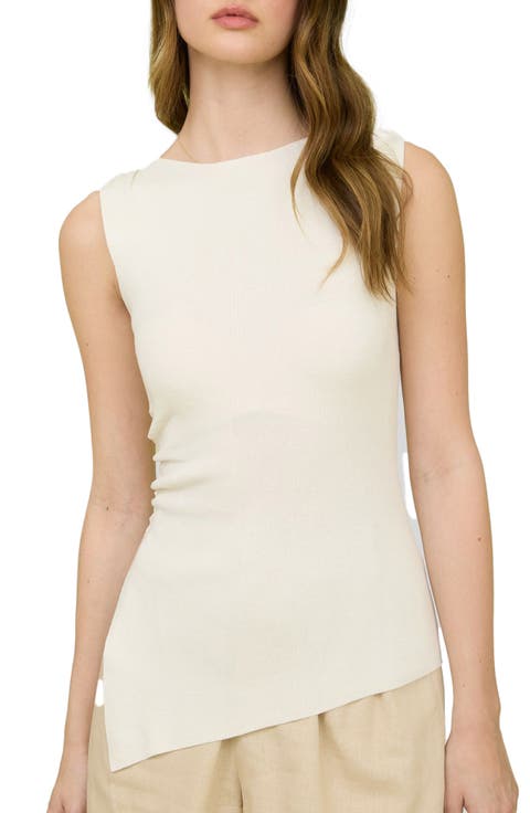 Asymmetric Gathered Knit Tank Top