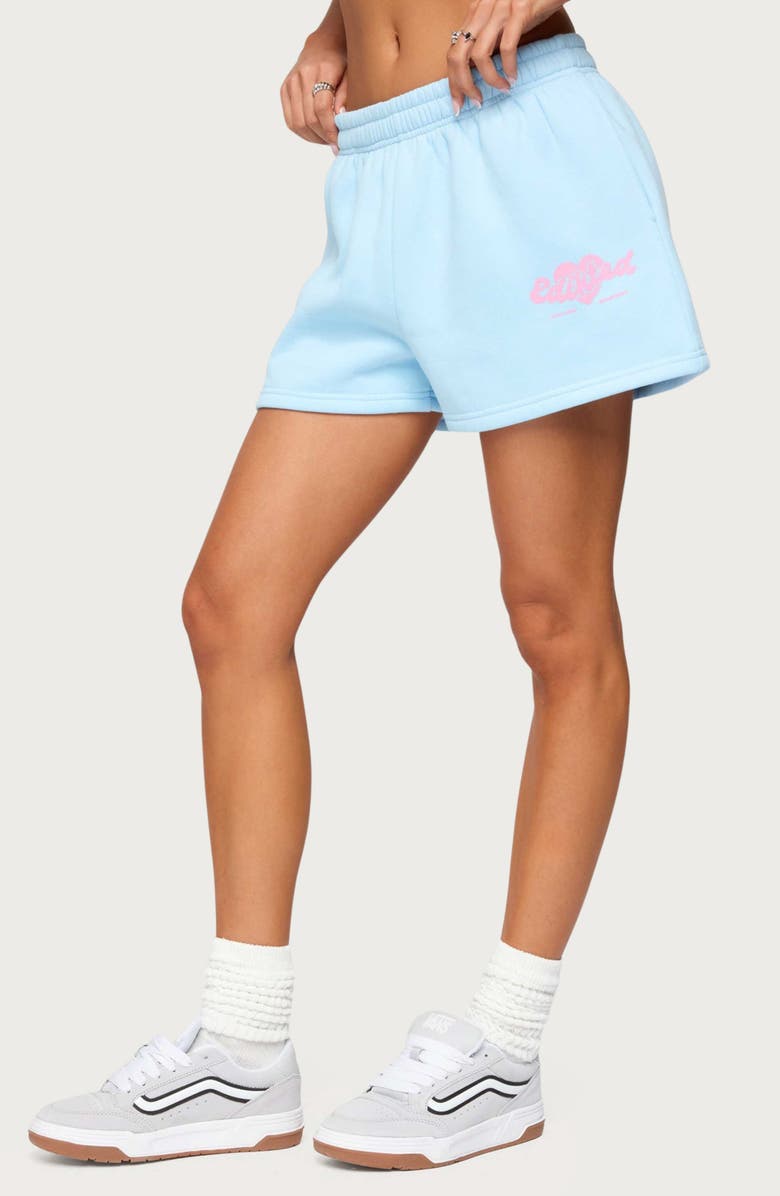 EDIKTED Logo Fleece Sweatshorts, Alternate, color, Light-Blue