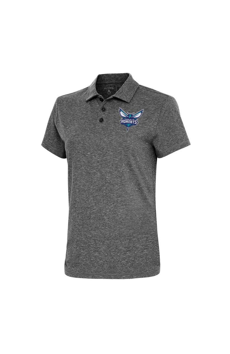 ANTIGUA Women's Antigua  Heather Black Charlotte Hornets Motivated Polo, Main, color, 