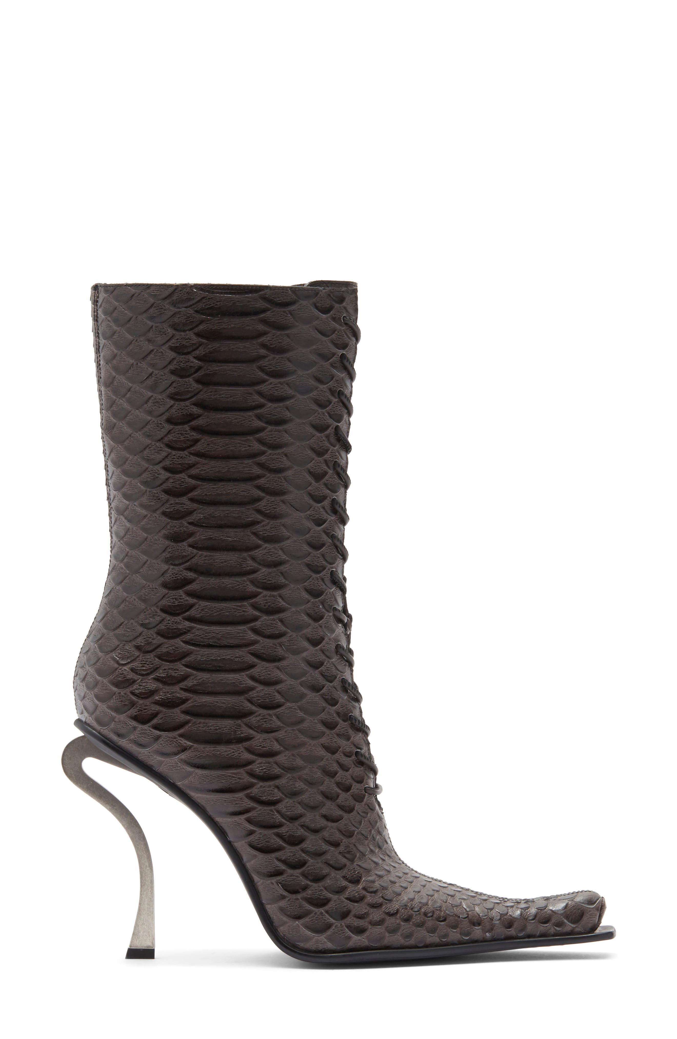 Jeffrey Campbell Rembrandt Pointy Toe Lace-Up Boot, Alternate, color, Grey Snake