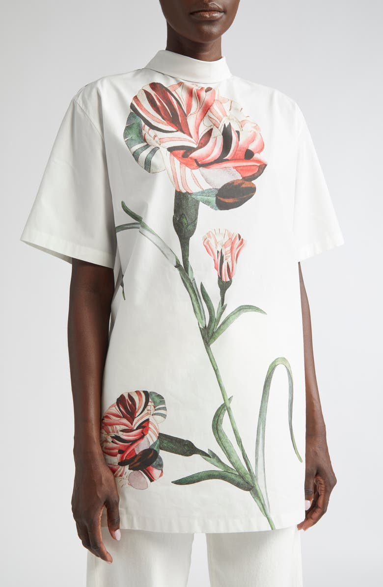 Giambattista Valli Oversize Rose Cotton High-Low Top, Main, color, Ivory/ Rose