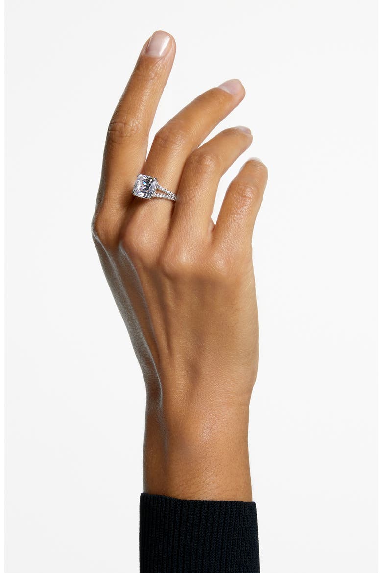 Stilla Square Cocktail Ring, Alternate, color, SILVER / CLEAR CRYSTAL