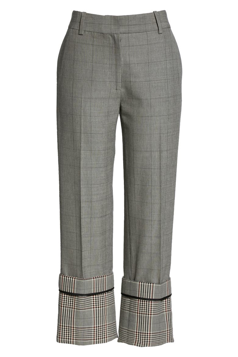 Cuff Hem Plaid Straight Leg Wool Blend Pants, Alternate, color, BLACK MUTLI