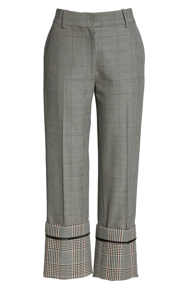 MONSE Cuff Hem Plaid Straight Leg Wool Blend Pants, Alternate, color,