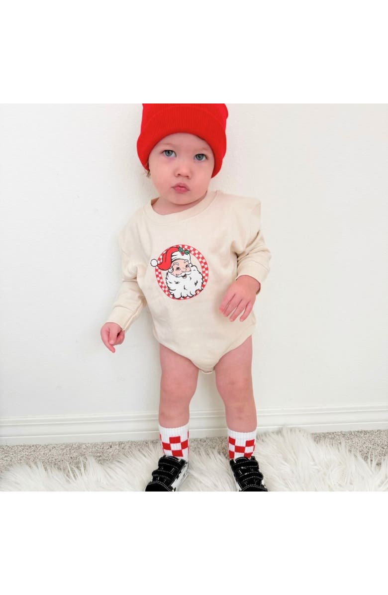 Sweet Wink Retro Santa Christmas Long Sleeve Romper, Alternate, color,
