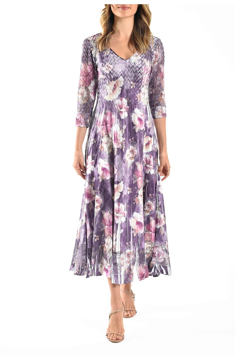 Komarov Dramatic Floral  Dress with Lace Sleeves, Main, color, Morning Glory