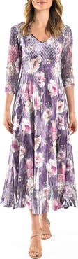 Komarov Dramatic Floral  Dress with Lace Sleeves