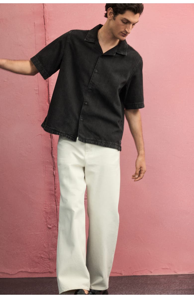 H&M Regular Fit Denim Resort Shirt, Alternate, color, Black