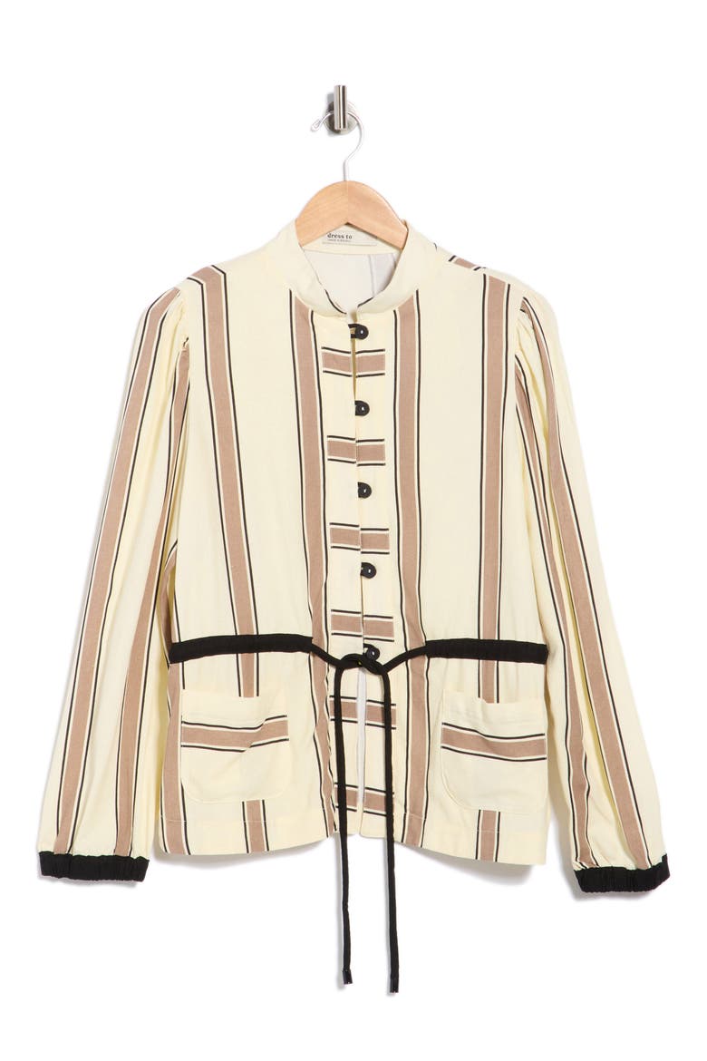 Stripe Drawstring Waist Jacket, Alternate, color, BEIGE PARQUE STRIPES