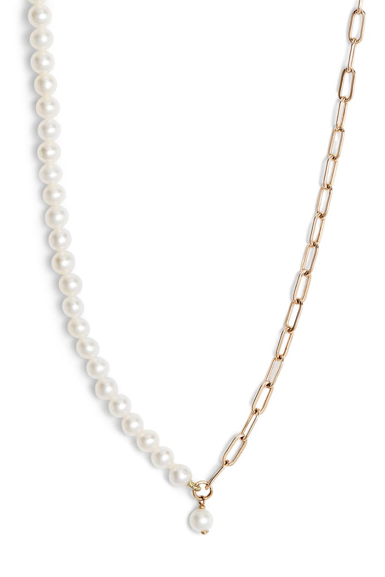 Pearl Chain Link Choker, Main, color, YELLOW GOLD/ PEARL