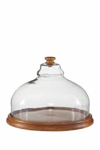 Brown Wood Cake Stand with Glass Lid