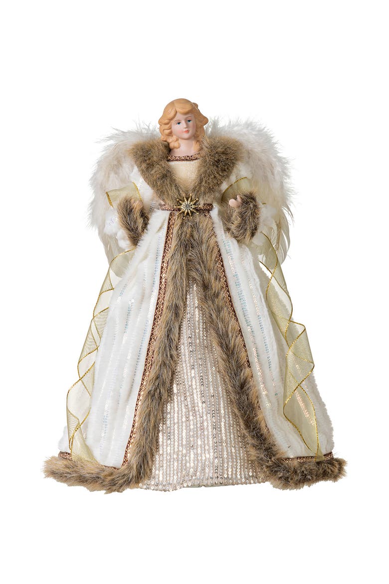 18"H Faux Fur Christmas Elegant Angel Tree Toppers, Main, color, Gold