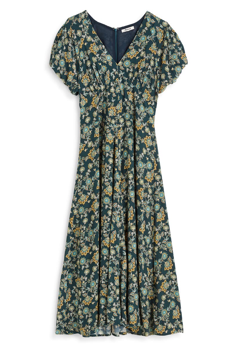 Madewell Floral Seamed Puff Sleeve Midi Dress, Alternate, color, Mineral Blue