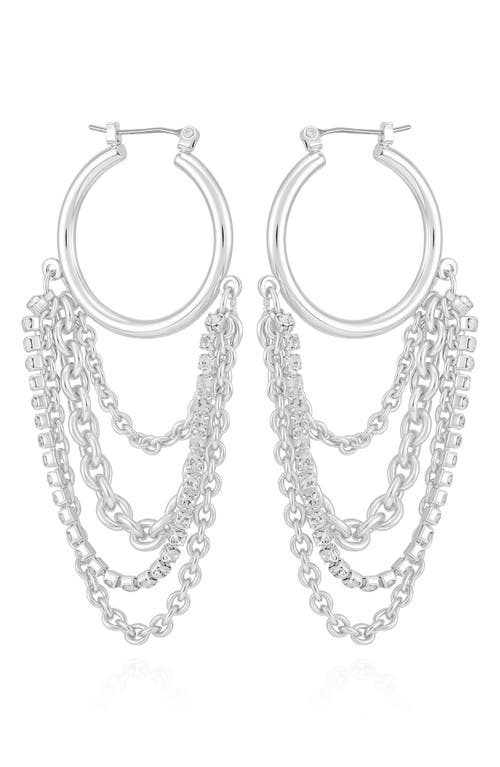 Guess Linear Chain Drop Hoop Earrings In Silver
