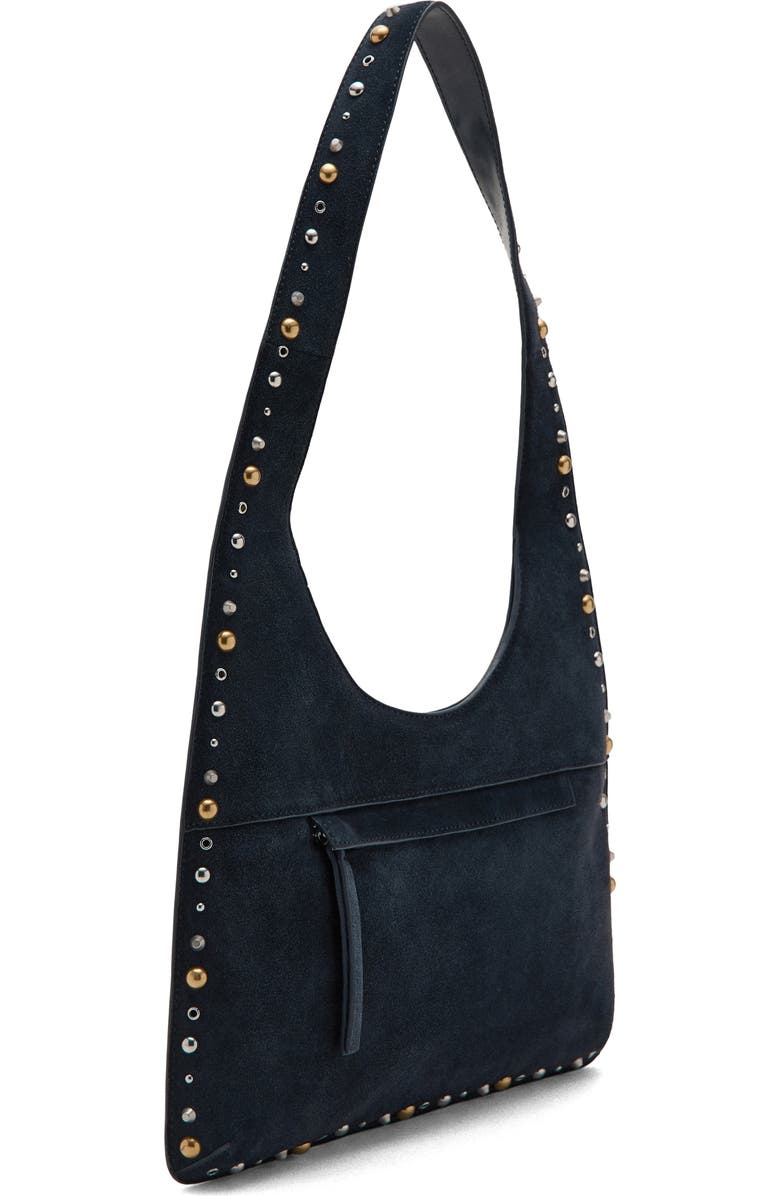 MANGO Studded Suede Shoulder Bag, Alternate, color, Navy