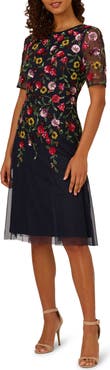 Adrianna Papell Floral Beaded Mesh Cocktail Dress