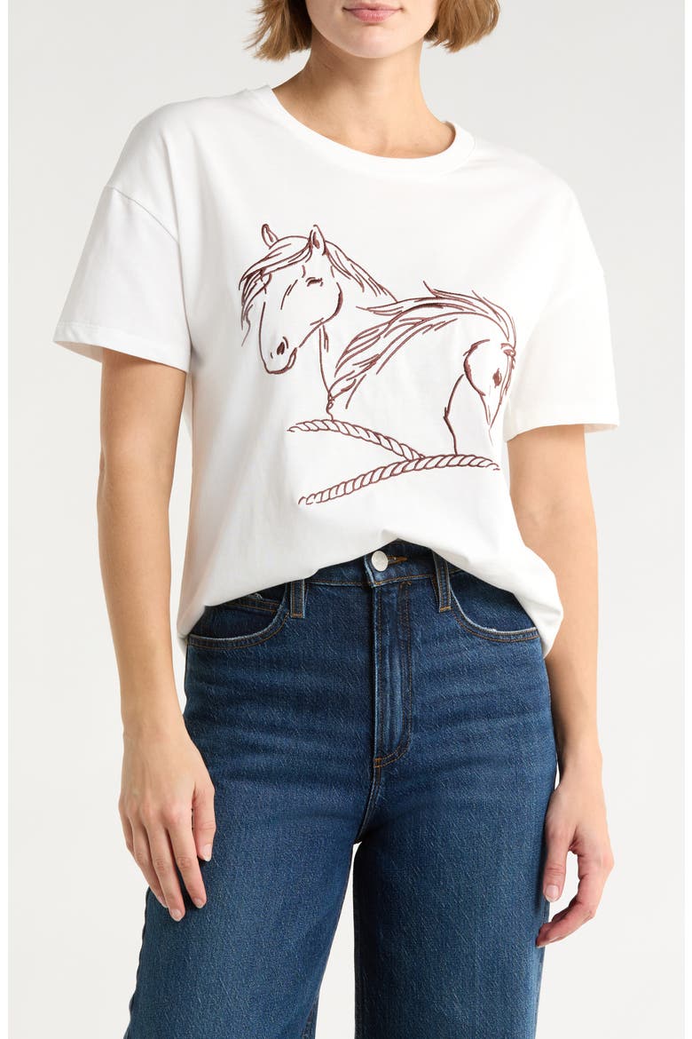 Horse Embroidered T-Shirt, Main, color, IVORY/ Q588 BROWN
