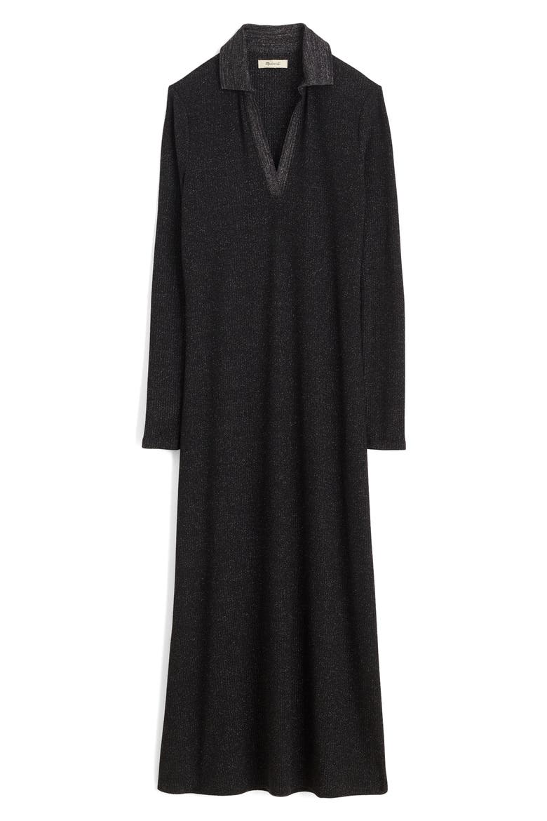 Ribbed Y-Neck Polo Maxi Dress, Alternate, color, LUREX BLACK