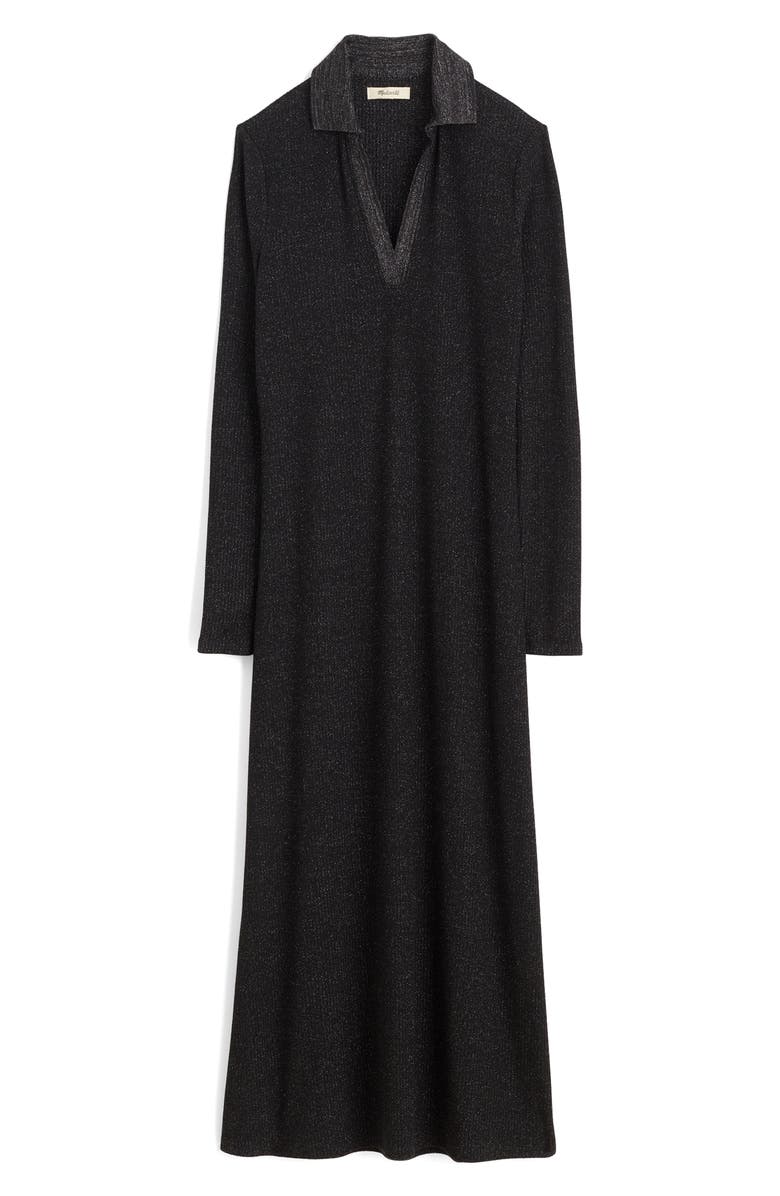 Madewell Ribbed Y-Neck Polo Maxi Dress, Alternate, color, Lurex Black